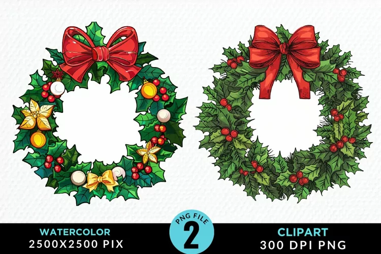 Watercolor Christmas Wreath Artwork Clipart
