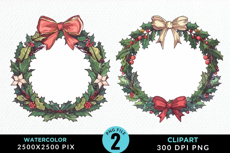 Watercolor Christmas Wreath Artwork Clipart