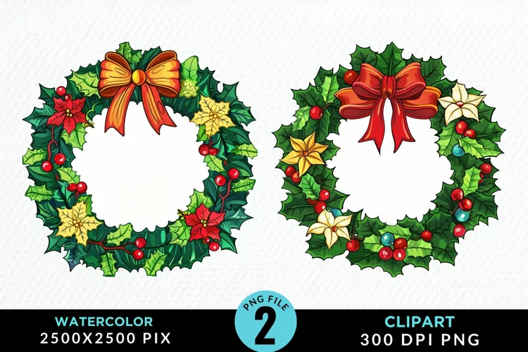 Watercolor Christmas Wreath Exquisite Clipart