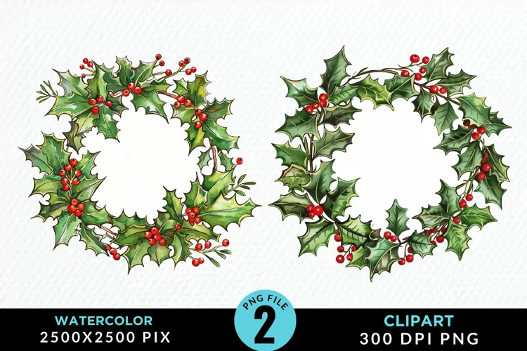 Watercolor Christmas Wreath Exquisite Clipart