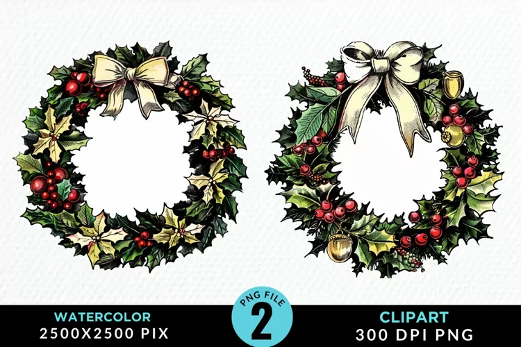 Watercolor Christmas Wreath Artwork Clipart