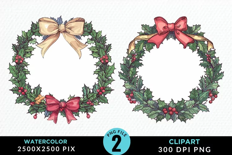 Watercolor Christmas Wreath Exquisite Clipart