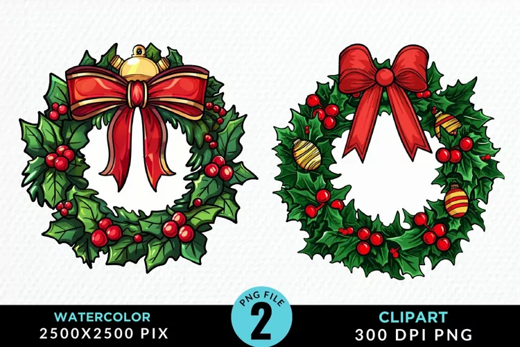 Watercolor Christmas Wreath Artwork Clipart