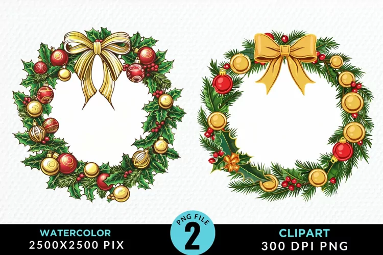 Watercolor Christmas Wreath Artwork Clipart