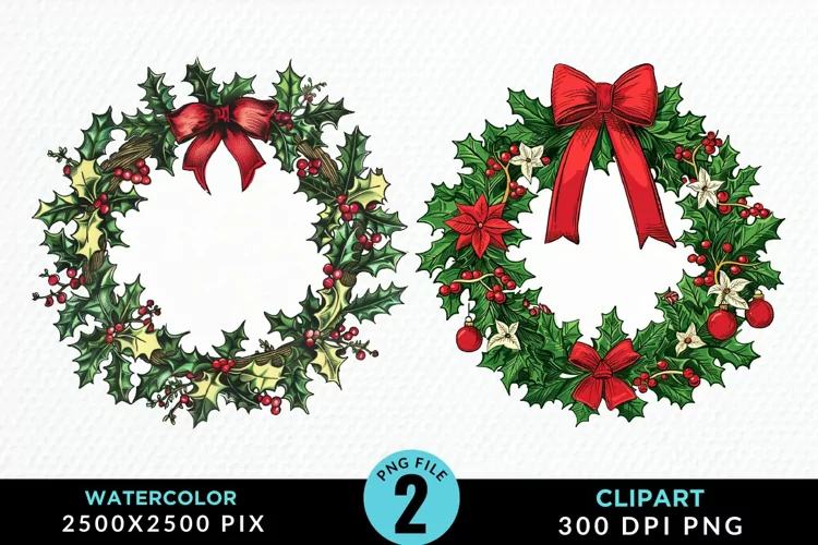 Watercolor Christmas Wreath Exquisite Clipart