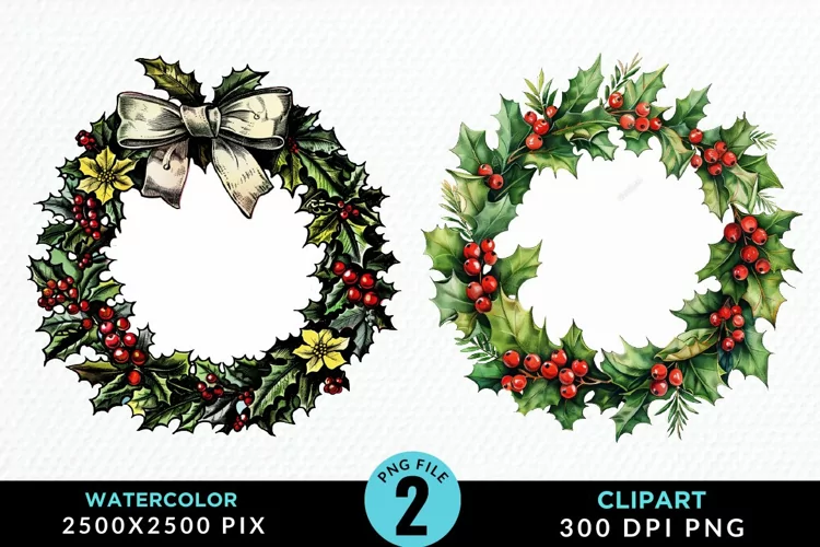 Watercolor Christmas Wreath Artwork Clipart