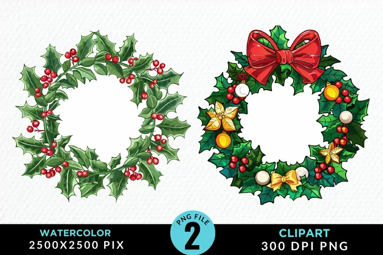 Watercolor Christmas Wreath Artwork Clipart