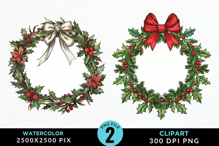 Watercolor Christmas Wreath Exquisite Clipart