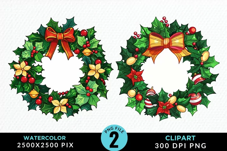 Watercolor Christmas Wreath Artwork Clipart
