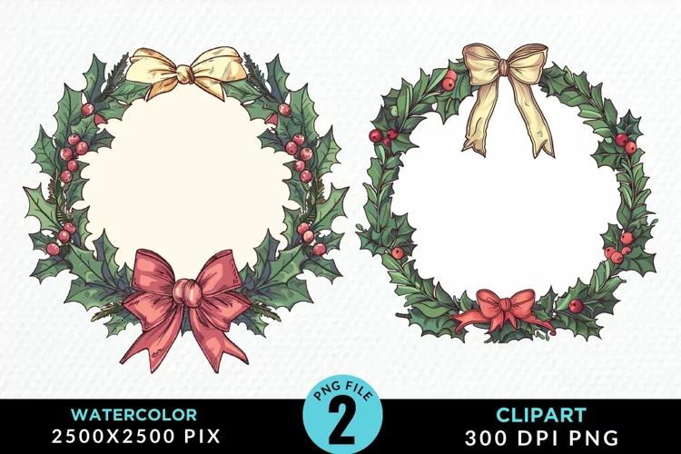 Watercolor Christmas Wreath Exquisite Clipart