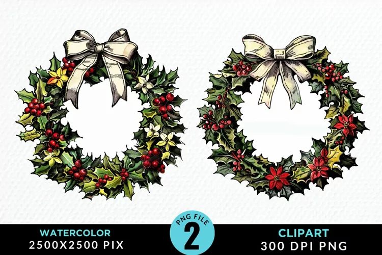 Watercolor Christmas Wreath Artwork Clipart