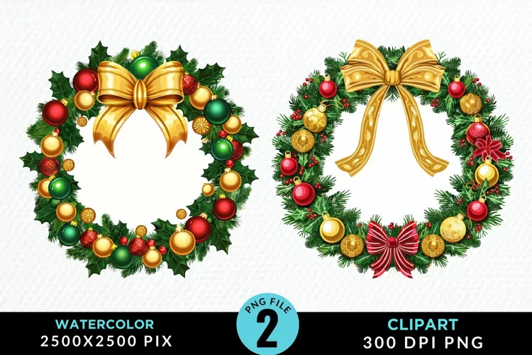 Watercolor Christmas Wreath Artwork Clipart