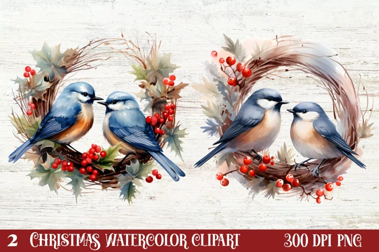 Watercolor Christmas Wreath Clipart, Christmas Wreath