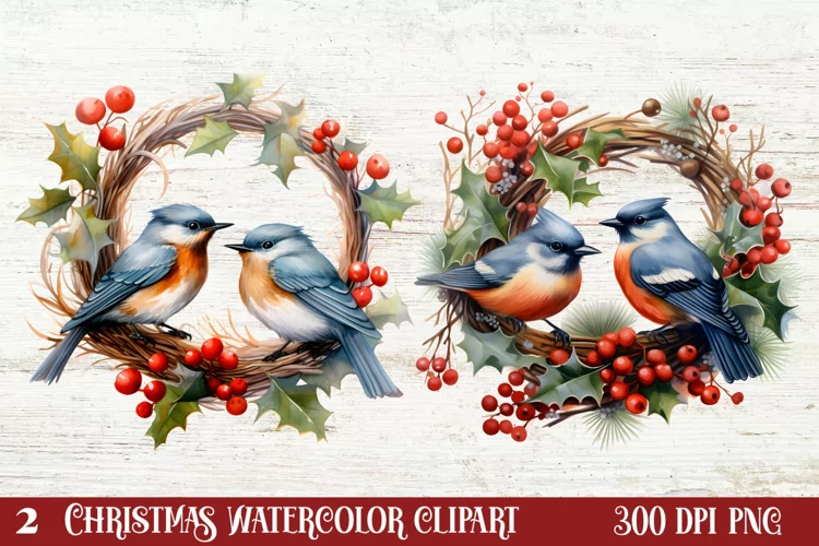 Watercolor Christmas Wreath Clipart, Christmas Wreath