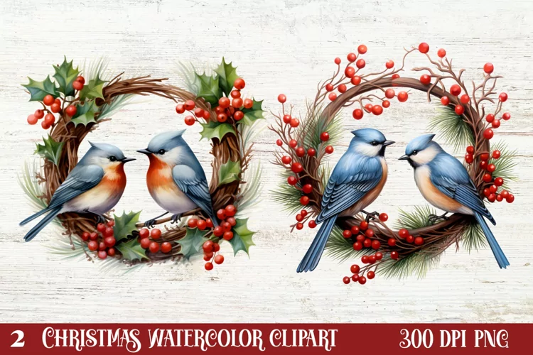 Watercolor Christmas Wreath Clipart, Christmas Wreath