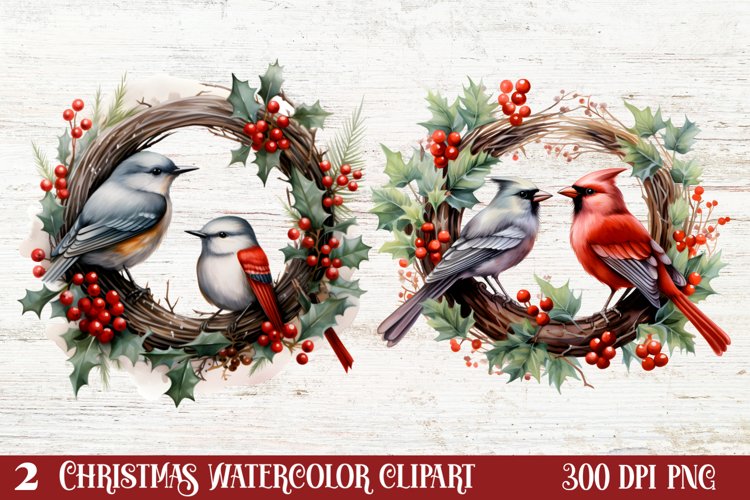 Watercolor Christmas Wreath Clipart, Christmas Wreath