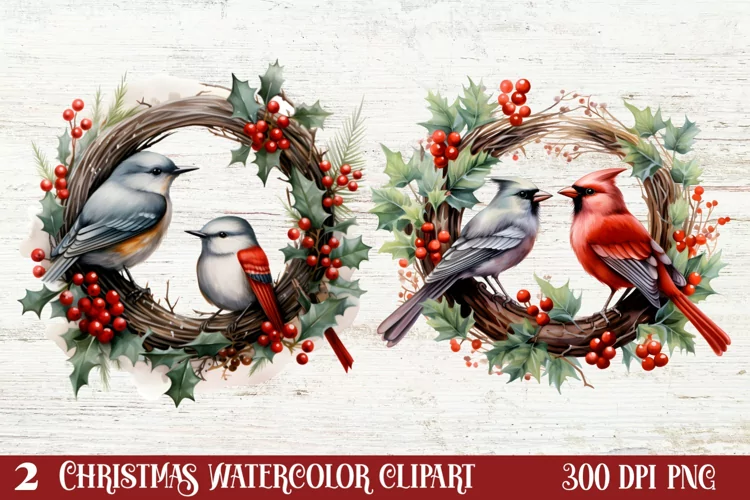 Watercolor Christmas Wreath Clipart, Christmas Wreath
