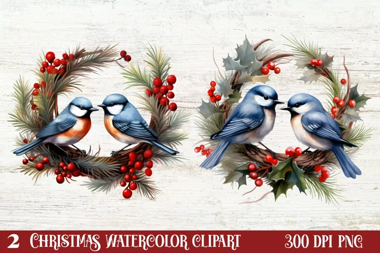 Watercolor Christmas Wreath Clipart, Christmas Wreath