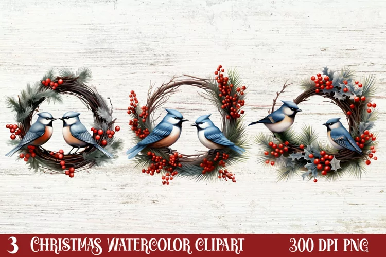 Watercolor Christmas Wreath Clipart, Christmas Wreath
