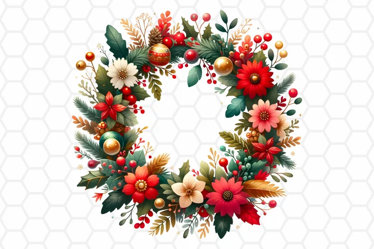 Watercolor Christmas Wreath Clipart, Sublimation PNG