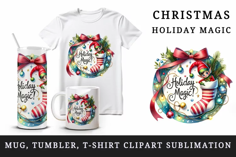 Christmas wreath tumbler, mug wrap, clipart sublimation png