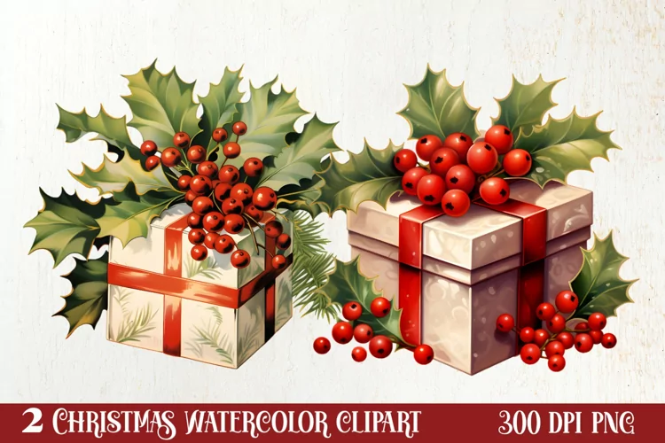 Watercolor Christmas Wreath Sublimation Clipart, Christmas S