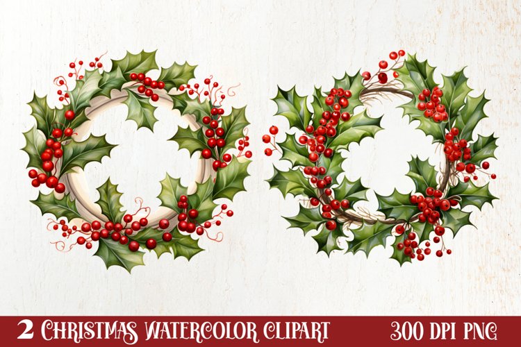 Watercolor Christmas Wreath Sublimation Clipart, Christmas S