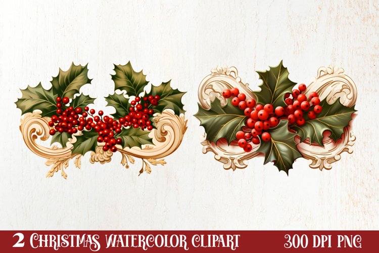 Watercolor Christmas Wreath Sublimation Clipart, Christmas S