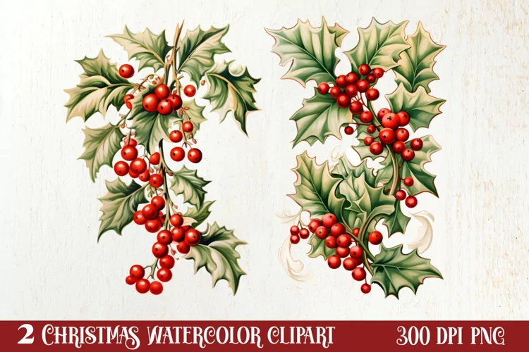 Watercolor Christmas Wreath Sublimation Clipart, Christmas S
