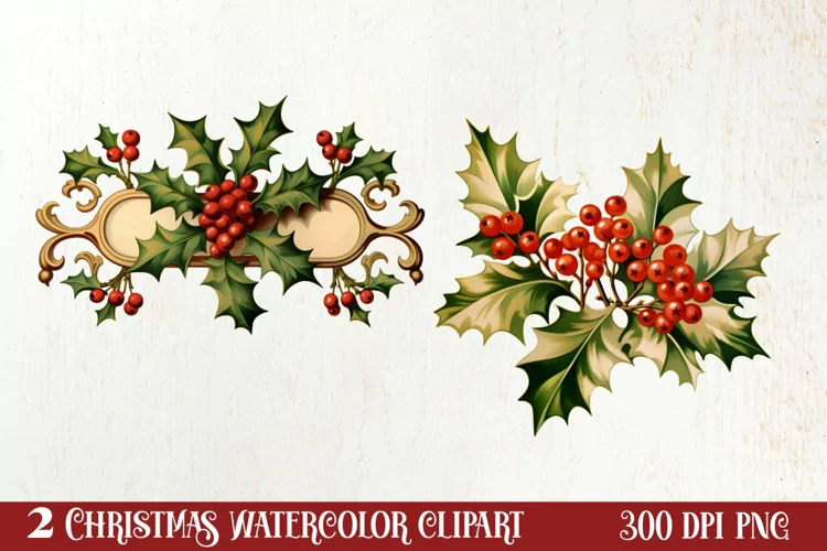 Watercolor Christmas Wreath Sublimation Clipart, Christmas S
