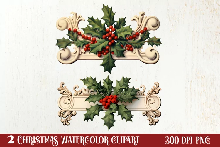 Watercolor Christmas Wreath Sublimation Clipart, Christmas S