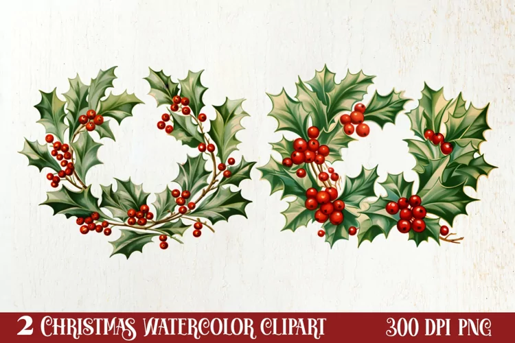 Watercolor Christmas Wreath Sublimation Clipart, Christmas S