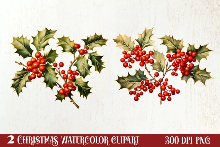 Watercolor Christmas Wreath Sublimation Clipart, Christmas S