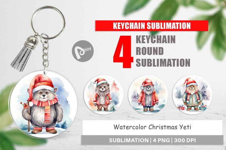 Keychain Watercolor Christmas Yeti