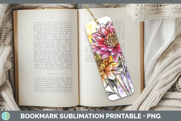 Watercolor Chrysanthemum Bookmark Sublimation Printable Desi
