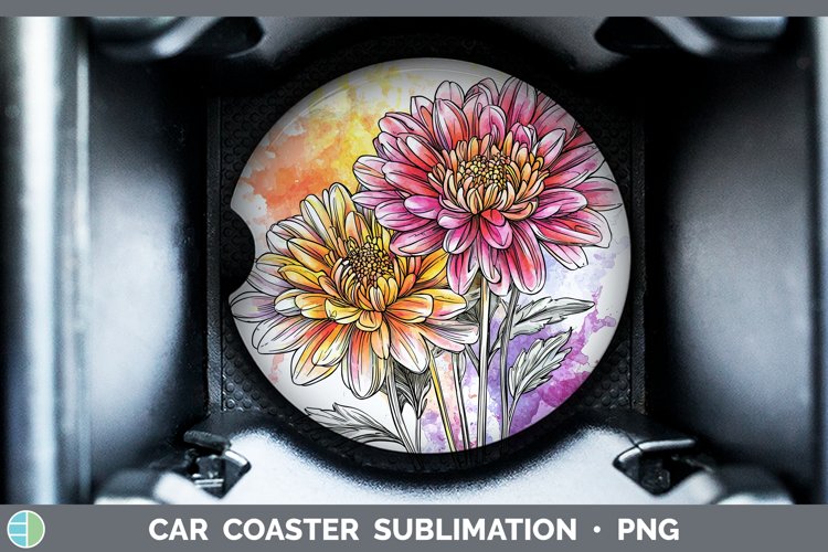 Watercolor Chrysanthemum Car Coaster Sublimation Designs
