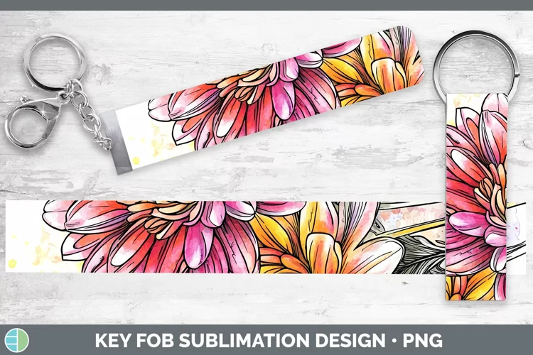 Watercolor Chrysanthemum Key Fob Sublimation Wristlet Design
