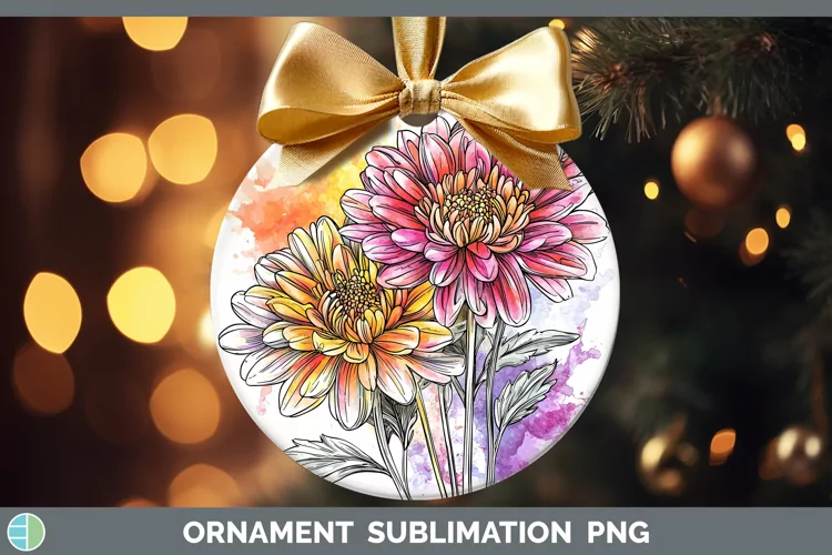 Watercolor Chrysanthemum Ornament Sublimation Bauble Designs