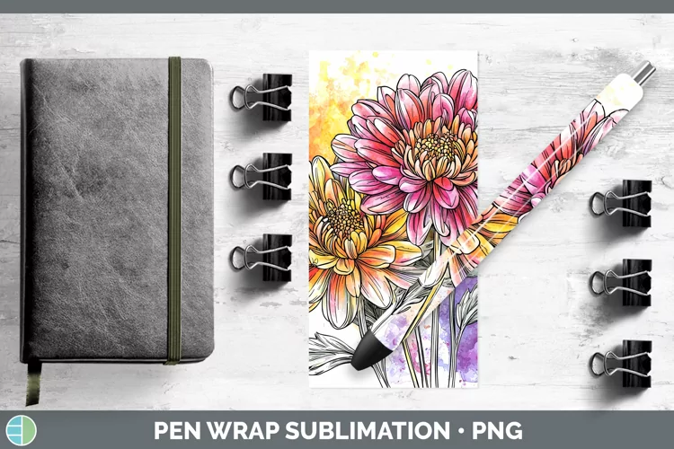 Watercolor Chrysanthemum Pen Wrap Sublimation Pen Designs