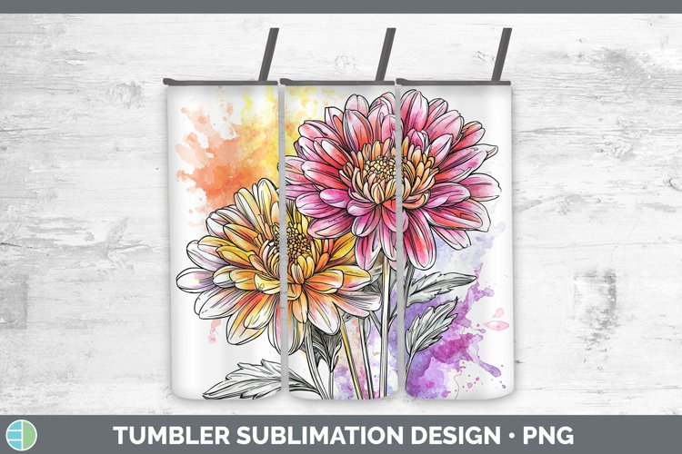 Watercolor Chrysanthemum Tumbler Sublimation 20 oz Skinny Tu