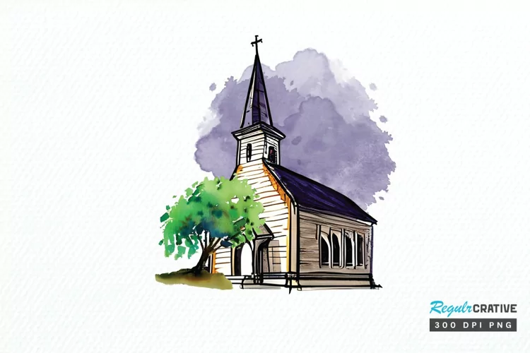 Watercolor Church Sublimation PNG Clipart
