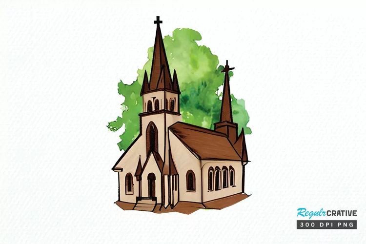Watercolor Church Sublimation PNG Clipart