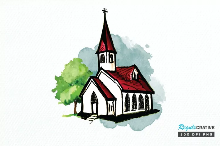 Watercolor Church Sublimation PNG Clipart