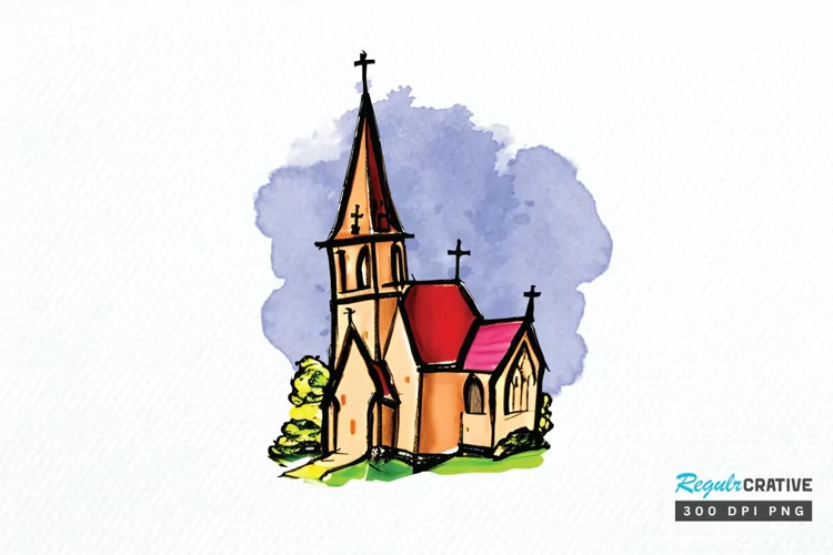 Watercolor Church Sublimation PNG Clipart