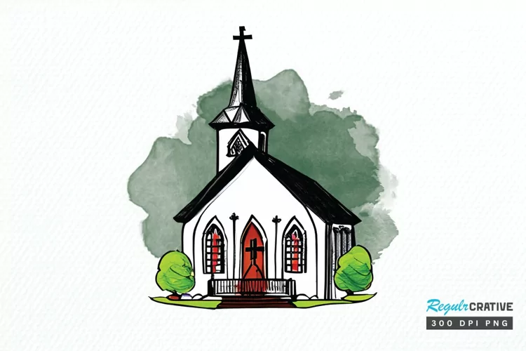 Watercolor Church Sublimation PNG Clipart