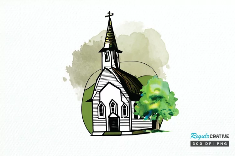 Watercolor Church Sublimation PNG Clipart