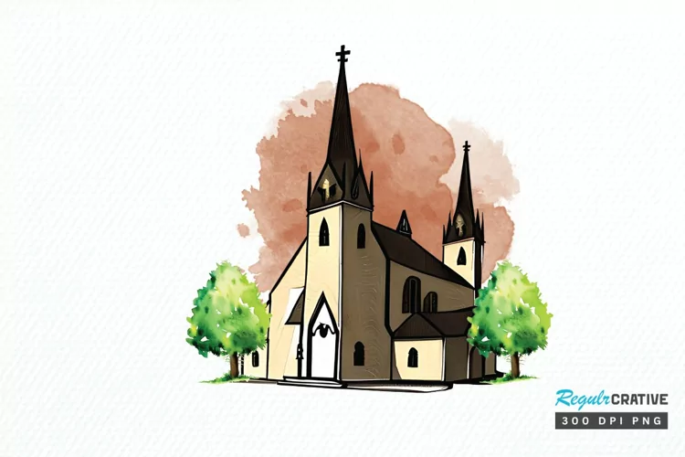 Watercolor Church Sublimation PNG Clipart