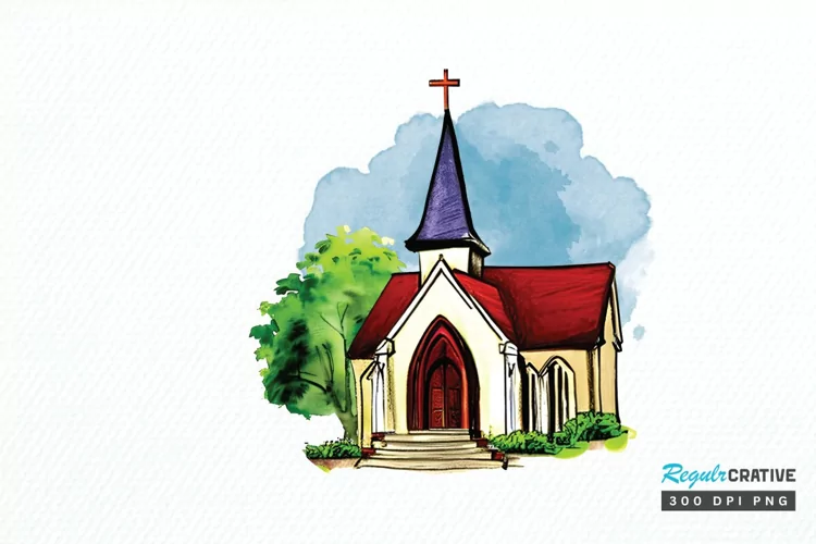 Watercolor Church Sublimation PNG Clipart