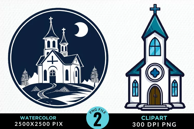 Watercolor Church Graphic Clipart
