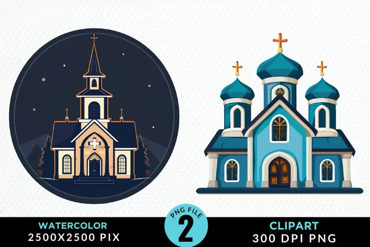 Watercolor Church Graphic Clipart